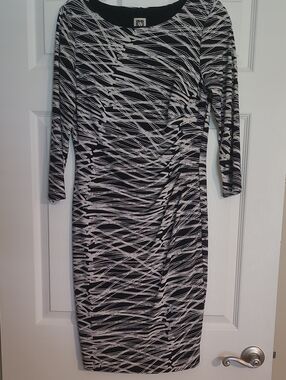 Anne Klein Black and White 3/4 Sleeve Abstract Sheath Dress